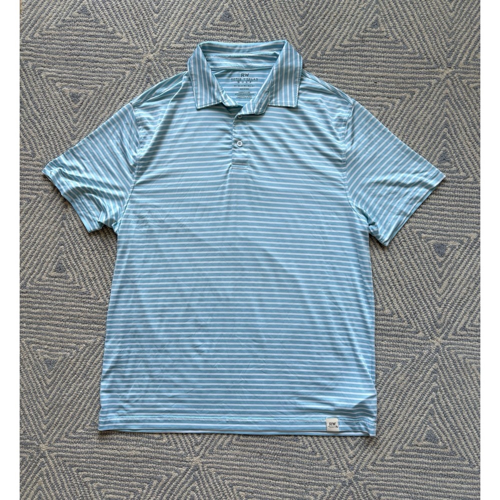 Rorie Whelan Golf Polyester/Spandex Polo Shirt‎ - Blue/White Stripe - Large